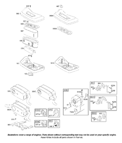Air Cleaner, Muffler Diagram and Parts List for 42B707-1116-XX  Briggs and Stratton Engine